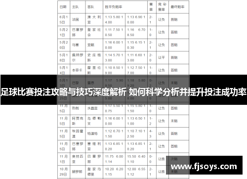 足球比赛投注攻略与技巧深度解析 如何科学分析并提升投注成功率